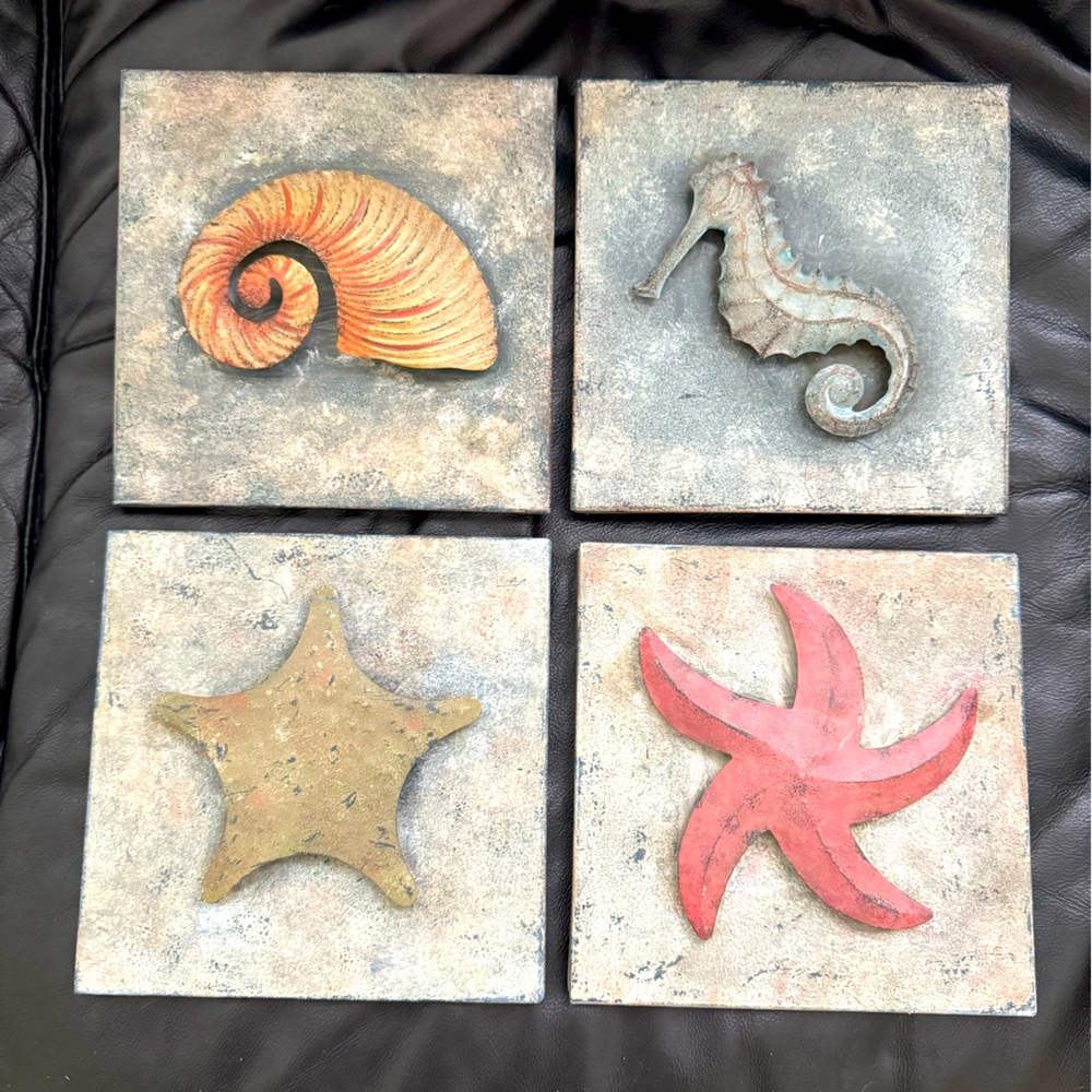 Set of Four 'By the Beautiful Sea' Metal Wall Art Hangings